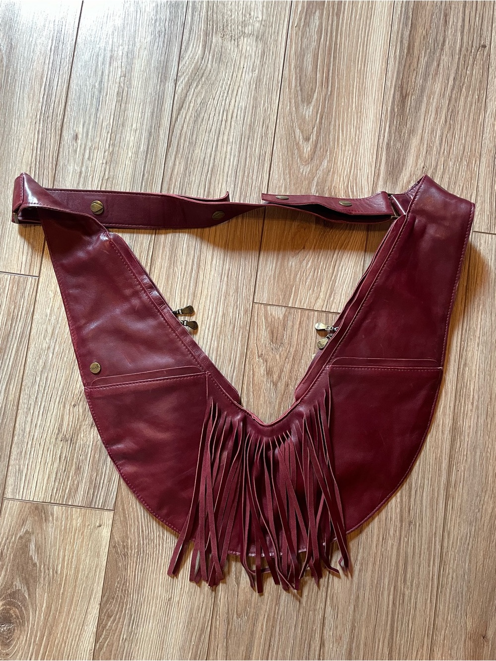 Leather Sash Bag Heritage Merlot Partial Fringe Classic Size